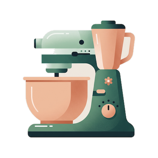 Ilustración de una batidora amasadora de cocina verde sobre fondo beige